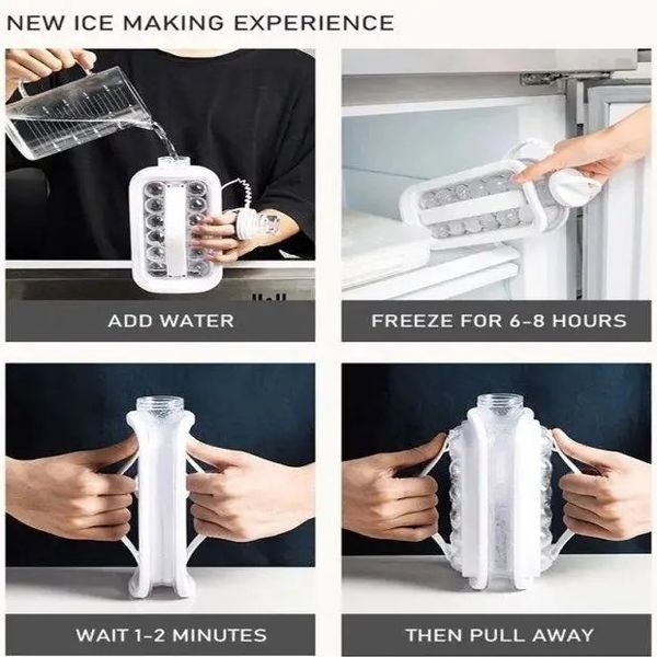 Портативна силіконова форма ICE Cube Tray для льоду пляшка 2в1 на 17 кульок біла (2104618556) 2104618556 фото