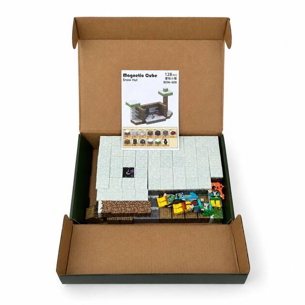 Магнітний конструктор Magnetic Cube Snow Hut 128 BZ96-62B з фігурками M1119 фото