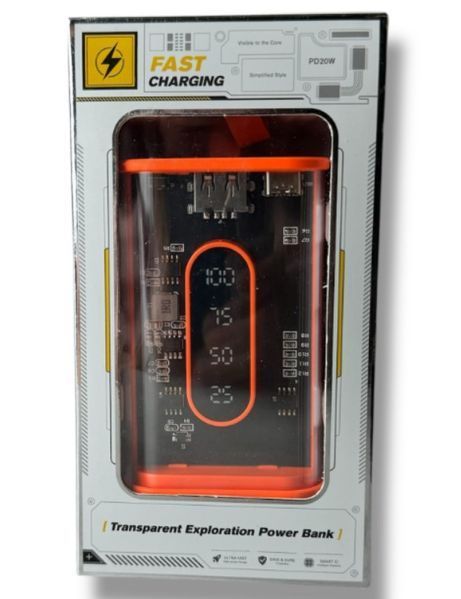 Портативний повербанк Power Bank з прозорим корпусом та LED-індикацією заряду 20000 mAh Помаранчевий (2104618816) 2104618816 фото