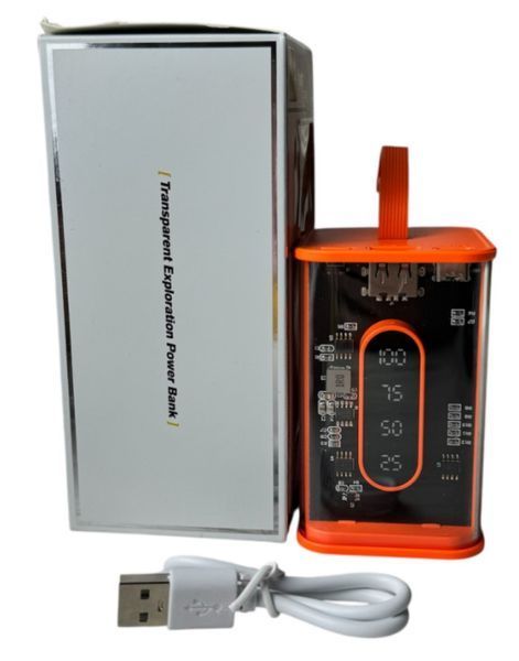 Портативний повербанк Power Bank з прозорим корпусом та LED-індикацією заряду 20000 mAh Помаранчевий (2104618816) 2104618816 фото