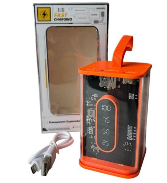Портативний повербанк Power Bank з прозорим корпусом та LED-індикацією заряду 20000 mAh Помаранчевий (2104618816) 2104618816 фото