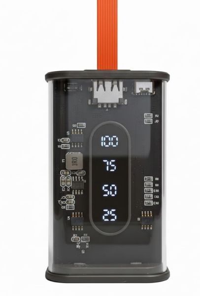 Портативний повербанк Power Bank з прозорим корпусом та LED-індикацією заряду 20000 mAh Чорний (2104618817) 2104618817 фото