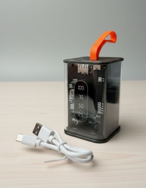 Портативний повербанк Power Bank з прозорим корпусом та LED-індикацією заряду 20000 mAh Чорний (2104618817) 2104618817 фото