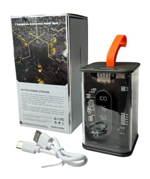 Портативний повербанк Power Bank з прозорим корпусом та LED-індикацією заряду 20000 mAh Чорний (2104618817) 2104618817 фото