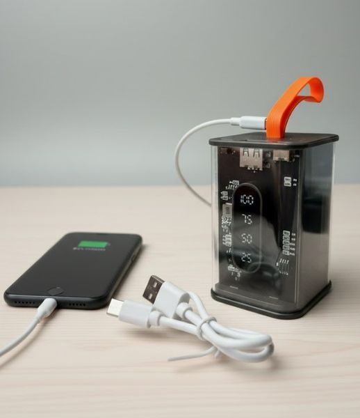 Портативний повербанк Power Bank з прозорим корпусом та LED-індикацією заряду 20000 mAh Чорний (2104618817) 2104618817 фото
