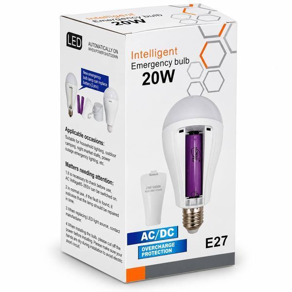 Аварийная аккумуляторная LED-лампа Intelligent Emergency Bulb 20W СОТИ E27, 2 аккумулятора, автоматическое освещение  M1297  фото