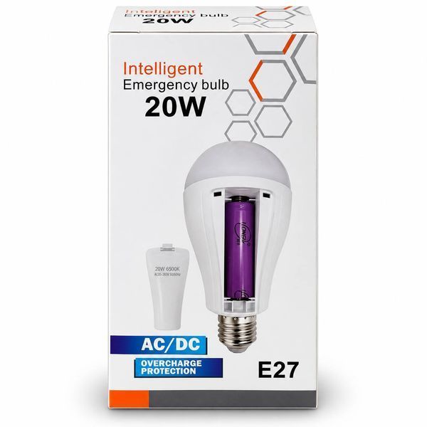 Аварийная аккумуляторная LED-лампа Intelligent Emergency Bulb 20W СОТИ E27, 2 аккумулятора, автоматическое освещение  M1297  фото