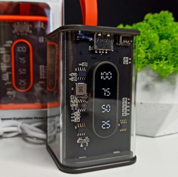 Портативний повербанк Power Bank з прозорим корпусом та LED-індикацією заряду 20000 mAh Чорний (2104618817) 2104618817 фото