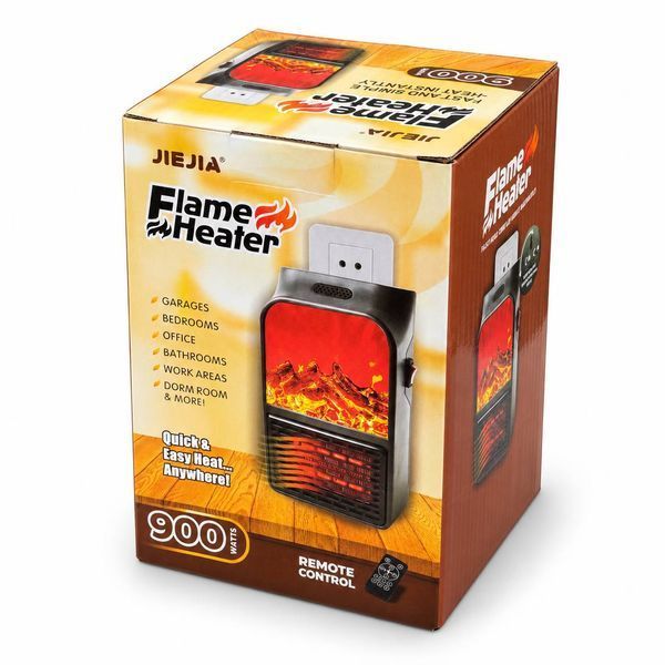 Обогреватель электрический розеточный Flame Heater DP-198 900 Вт с эффектом камина, терморегулятором, таймером и пультом ДУ, черный M1345 фото
