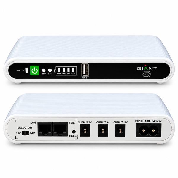 Джерело безперебійного живлення GIANT Mini DC UPS POE-532E 10400 mAh для роутера, модема, камер, 5/9/12/15/24 В, USB та POE M1299 фото