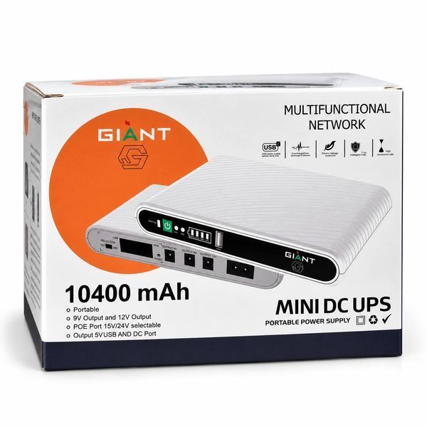 Джерело безперебійного живлення GIANT Mini DC UPS POE-532E 10400 mAh для роутера, модема, камер, 5/9/12/15/24 В, USB та POE M1299 фото