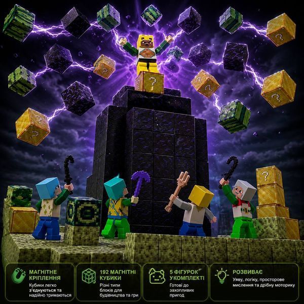 Магнітний конструктор BZ96-56B Magnetic Cube The Black Stone Pillar 192 деталі + 5 фігурок M1123 фото