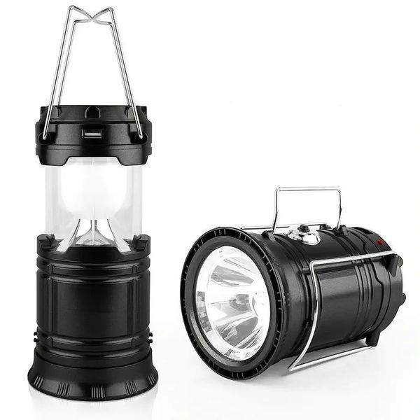 Ліхтар акумуляторний LED лампа JH-5800T з павербанком та сонячною панеллю чорний 1756375681 фото