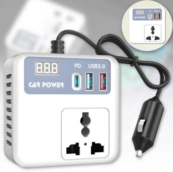 Автоінвертор Car Power 150W перетворювач напруги з цифровим екраном (2104619027) 2104619027 фото