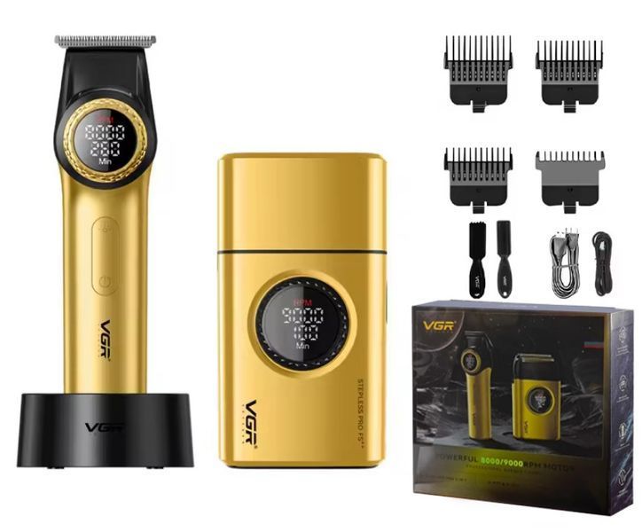 Комплект VGR 2 в 1 V-977 & V-377 GOLD, триммер и шейвер, набор для стрижки и бритья Золотой (VGR137) VGR137 фото