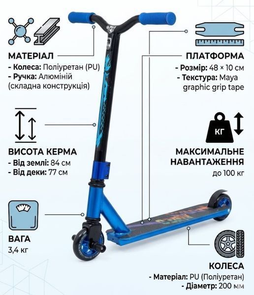 Дитячий двоколісний самокат GT-300 складаний для прогулянок Синій (2104619527) 2104619527 фото