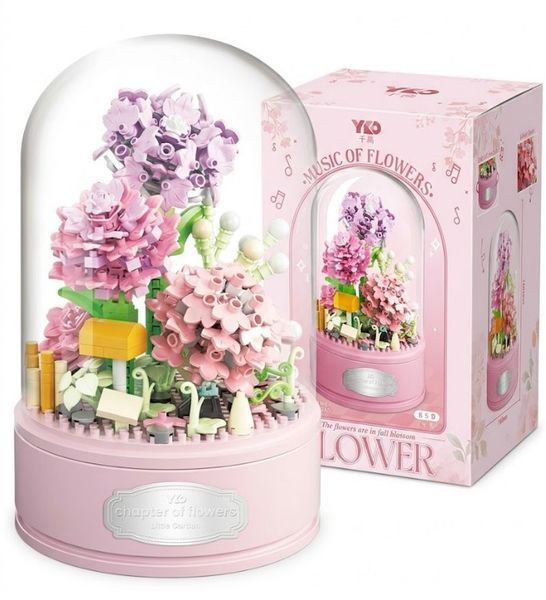 Музыкальный конструктор Musical Dianthus серия Musical Flask Розовые гвоздики под куполом 624 детали 2104619287 фото