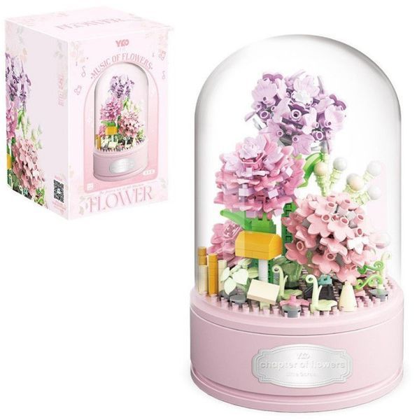 Музыкальный конструктор Musical Dianthus серия Musical Flask Розовые гвоздики под куполом 624 детали 2104619287 фото