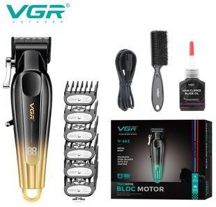Машинка для стрижки волосся VGR V-662 акумуляторна 6 змінних насадок LED display Золотий (VGR087) VGR087 фото