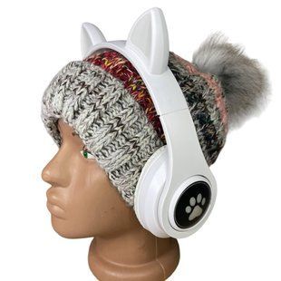 Наушники с ушками Cat Ear В39М беспроводные с подсветкой/FM-радио /MicroSD/Bluetooth белые 1756375772 фото