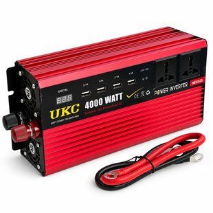 Автомобільний інвертор UKC Solar TSL-4000W 12V&ndash;220V 4000 Вт червоний з USB, дисплеєм та кабелями для підключення до акумулятора M1287 фото