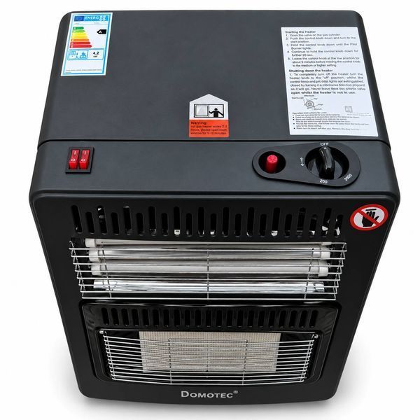 Обігрівач газовий та електричний 2 в 1 Domotec MS-6607, 4200 Вт газ / 1200 Вт електро, інфрачервоний, з редуктором і шлангом, чорний M1334 фото