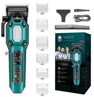 Аккумуляторная машинка VGR V-600 Green для стрижки, 6 насадок, LED-дисплей Зеленый (VGR192) VGR192 фото