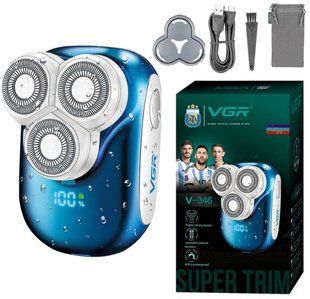 Роторная электробритва VGR V-346 BLUE IPX5 LED дисплей триммер-бритва для лица (VGR143) VGR143 фото