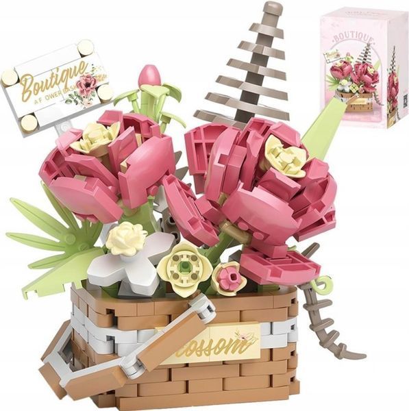 Конструктор квітковий кошик Pink Tenderness серія Flower Basket Романтична зустріч 395 деталей 2104619291 фото