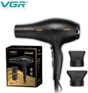 Професійний фен для волосся VGR V‑406 BLACK 3000Вт 3 рівні обдування 3 рівні температури та 2 насадки (VGR060) VGR060 фото