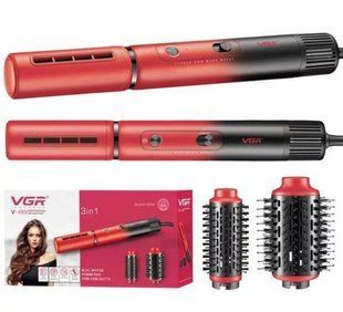Фен-стайлер VGR V-489 RED 3 в 1 Professional, 3 насадки, 1100-1300 Вт для укладання волосся Червоний (VGR145) VGR145 фото