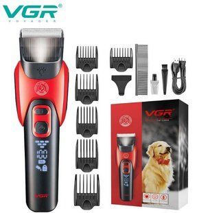 Акумуляторна машинка для стрижки тварин VGR V-208 RED 6 насадок LED-дисплей Червоний (VGR016) VGR016 фото