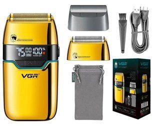 Шейвер VGR V-350 Gold, электробритва с двойным лезвием, LED-дисплей, 2 насадки (VGR197) VGR197 фото