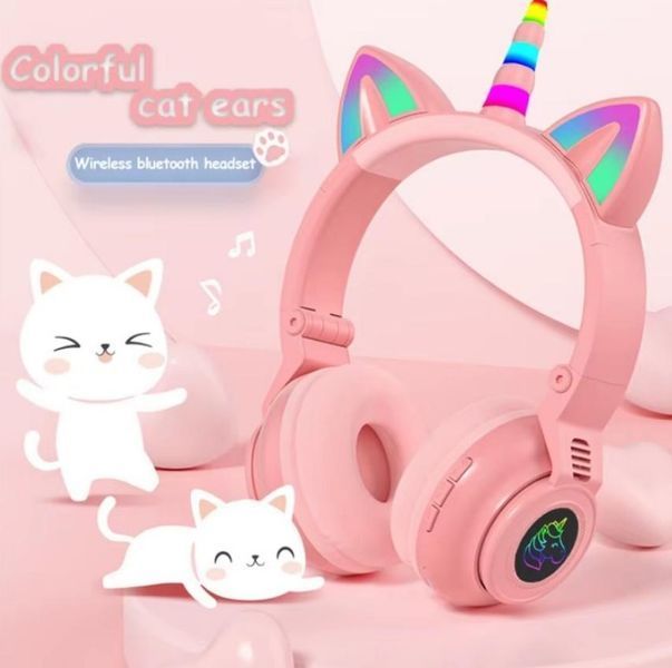 Дитячі бездротові навушники  Єдиноріг Cat STN-27 LED Bluetooth Рожевий (1756375346) 1756375346 фото
