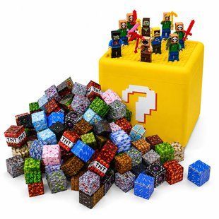 Магнитный конструктор Building World Lucky Block, 260 кубиков, 8 фигурок, пластиковая коробка с игровой крышкой M1112 фото