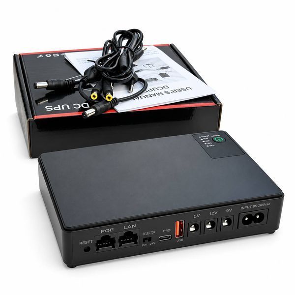 Міні ДБЖ бесперебійник DC UPS DC1018P 10400 мА&middot;год 18 Вт для роутера, модема, камер відеоспостереження та PoE, 5/9/12/15/24 В, USB M1288 фото
