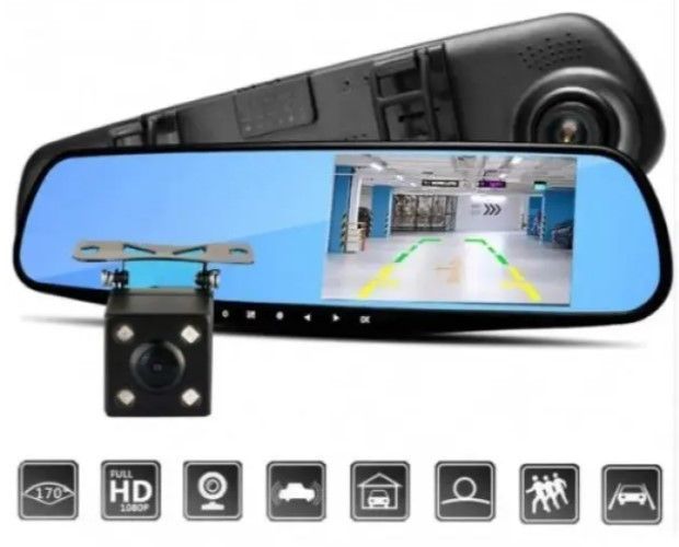 Видеорегистратор зеркало автомобильный Blaсkbox DVR AK47 с камерой заднего вида 2104218267 фото