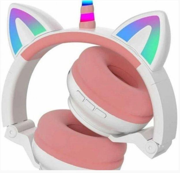 Дитячі бездротові навушники  Єдиноріг Cat STN-27 LED Bluetooth з котячими вушками Білий 1756375322  фото