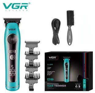Тример для стрижки VGR V-299 BLUE, 9000 RPM, 5 рівнів швидкості, LED дисплей, 4 насадки (VGR151) VGR151 фото