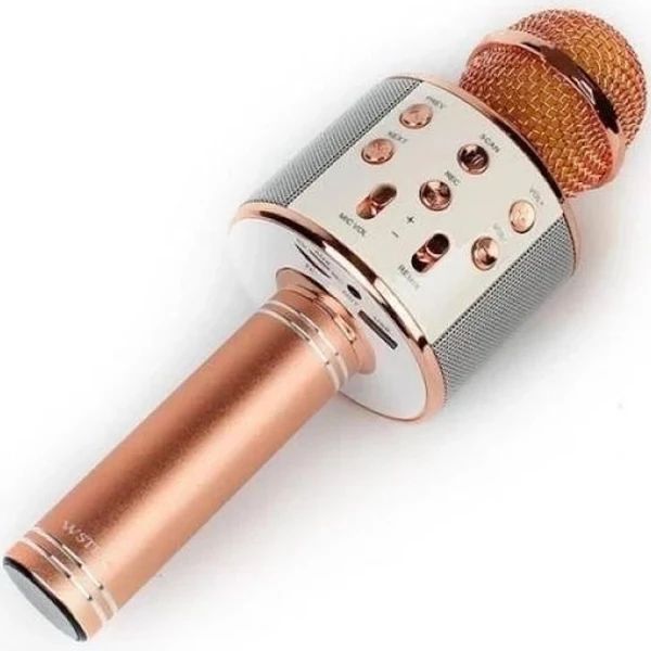 Bluetooth микрофон караоке детский WS-858 с изменением голоса светящийся Золотой-Розовый 2046699670 фото