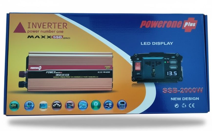 Перетворювач напруги Power One Plus 12V/220V 2000W з LCD-індикатором (2104618785) 2104618785 фото