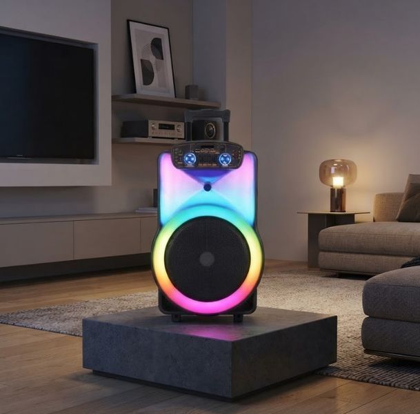 Портативная акустическая колонка ZXX-1520, 300 Вт, 15", TWS, FM, USB, TF, Bluetooth, REC, LED, 2 микрофона, пульт ДУ 2104619588 фото