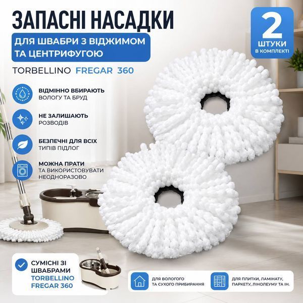 Комплект запасних насадок із мікрофібри 2 шт для швабри з віджимом та центрифугою Torbellino Fregar 360 M1138 фото