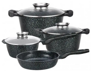 Набор посуды Higher Kitchen HK-315 с антипригарным покрытием зелёный, кастрюли и сковорода (7 предметов) VDD315G фото