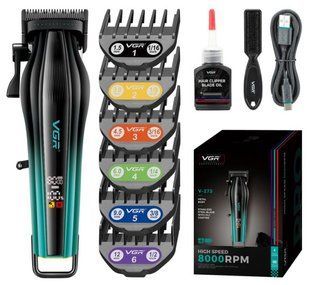 Машинка для стрижки VGR V-273 GREEN 8000 RPM, 3000 mAh, LED display, 6 насадок, акумуляторна Зелений (VGR154) VGR154 фото