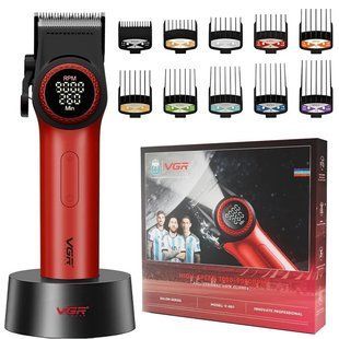 Машинка для стрижки VGR V-001 Red, аккумуляторная, 10 насадок, 9000 RPM, 4600 mAh, LED (VGR204) VGR204 фото