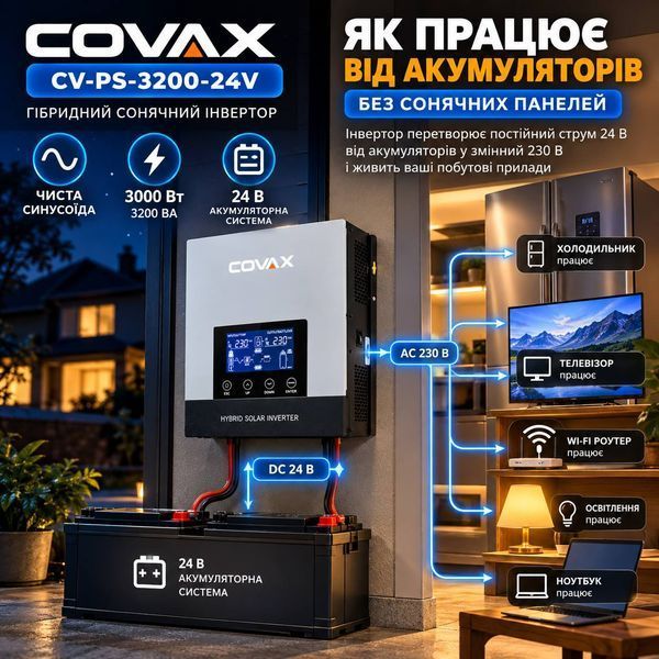 Гибридный солнечный инвертор COVAX 3200-24V 3,2 кВА / 3000 Вт, 24 В, MPPT 80 А M1270 фото