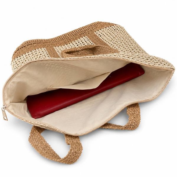 Пляжная сумка-шоппер LUNA 2629 плетеная женская с подкладкой и молнией Beige Breeze M1065 фото