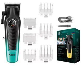 Машинка для стрижки акумуляторна VGR V-196 GREEN, 7000 RPM, 8 насадок, LED-дисплей Зелений (VGR156) VGR156 фото