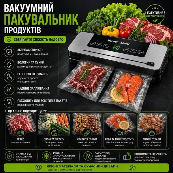 Автоматический вакууматор 2в1 Vacuum Seal and Air Proof для сухих и влажных продуктов. M1034  фото